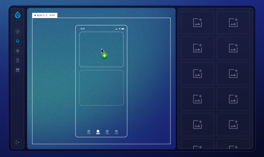 Drupal Canvas interface demonstrating drag-and-drop media components for a mobile app layout in iSpectra’s blue visual identity.