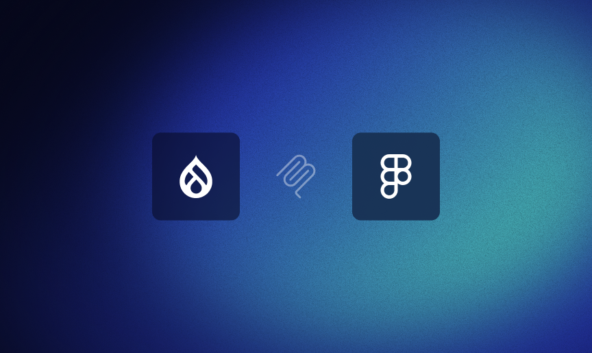 Drupal and Figma integration illustrating a connected design-to-development workflow in iSpectra’s blue visual identity.