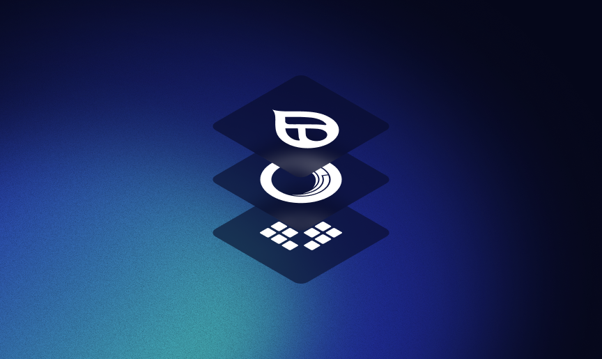 Three stacked tiles representing Drupal, Sitecore, and Liferay integrations on a blue AI-powered enterprise platform background.